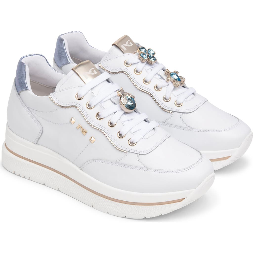 Nerogiardini Crystal Embellished Lace-up Sneaker In White
