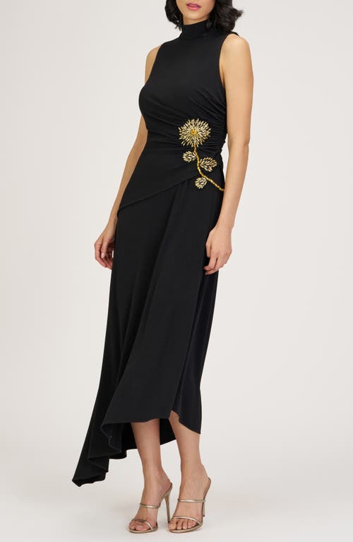 Js Collections Andrea Beaded Floral Detail Asymmetric Hem Gown In Black