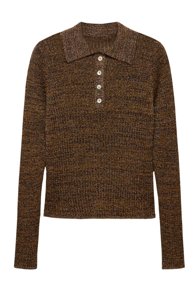 Metallic Ribbed Polo Sweater, Alternate, color, OCHRE