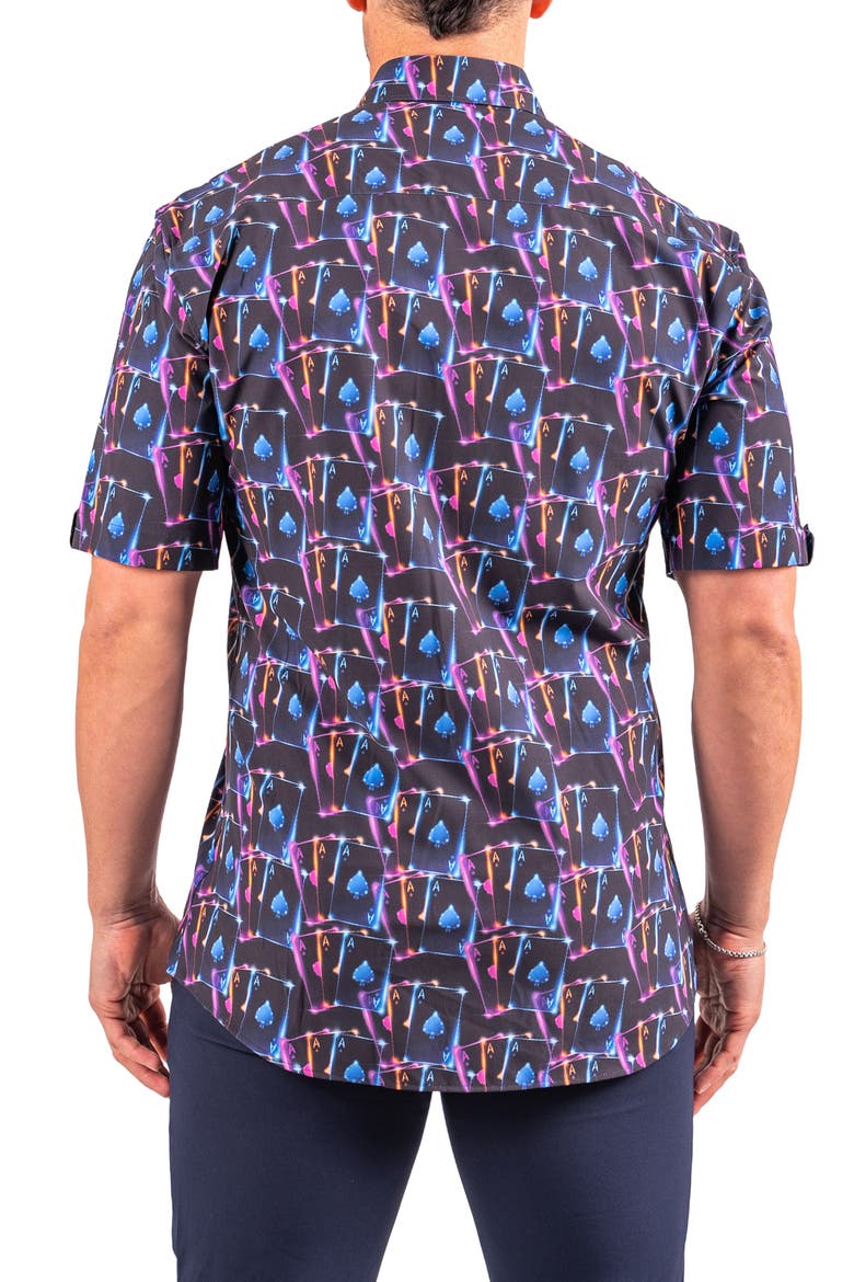 Galileo Resistance0346 Black Ace Print Short Sleeve Cotton Button-Up Shirt, Alternate, color, BLACK