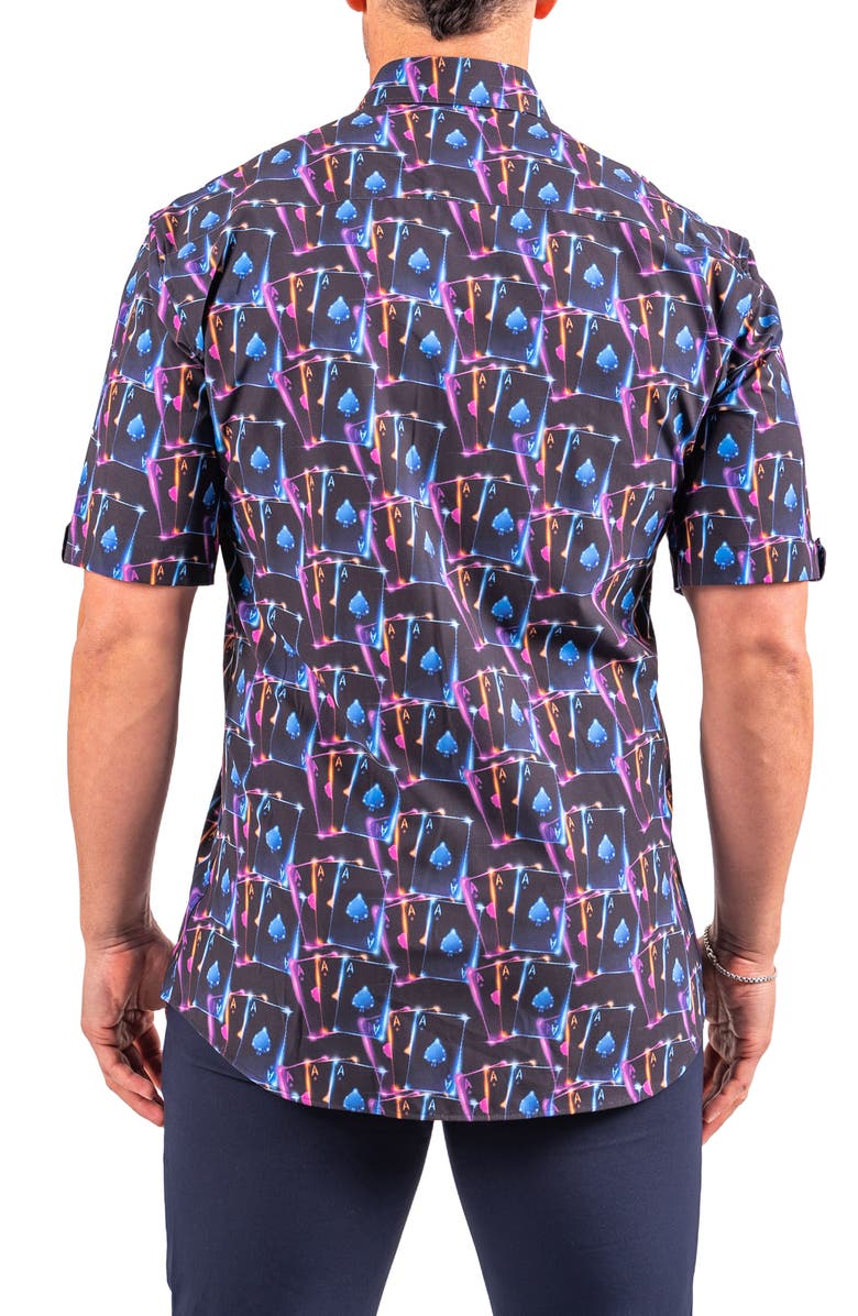 Maceoo Galileo Resistance0346 Black Ace Print Short Sleeve Cotton Button-Up Shirt, Alternate, color, Black