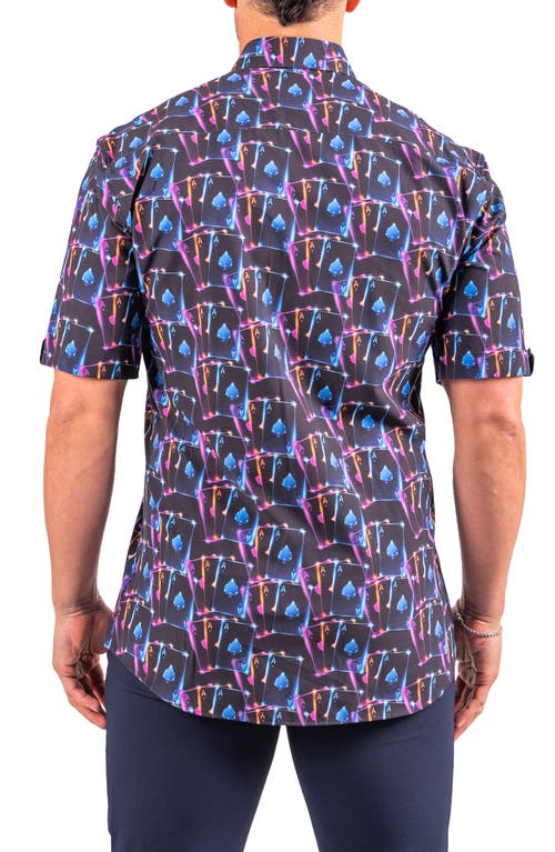 Maceoo Galileo Resistance0346 Black Ace Print Short Sleeve Cotton Button-up Shirt