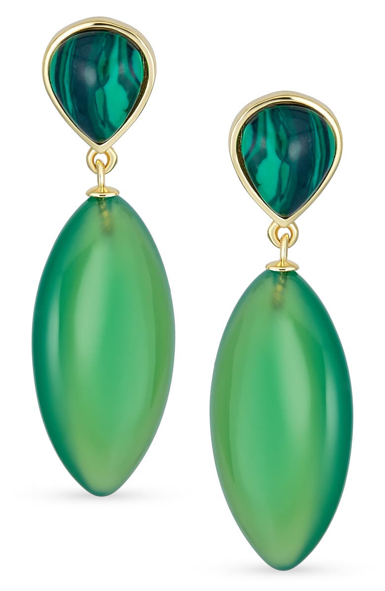 BLING JEWELRY Geometric Green Onyx Teardrop Earrings, Alternate, color, Green