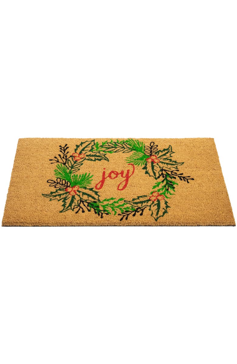 Northlight Natural Coir "Joy" Wreath Christmas Doormat 18" x 30", Alternate, color, Brown