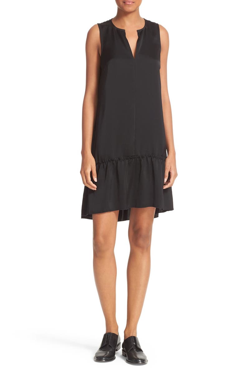 ATM Anthony Thomas Melillo Satin Ruffle Hem Dress, Main, color, Black