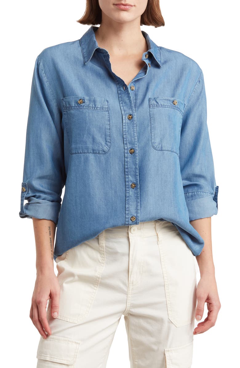 Sanctuary Tencel<sup>®</sup> Lyocell Boyfriend Button-Up Shirt, Main, color,