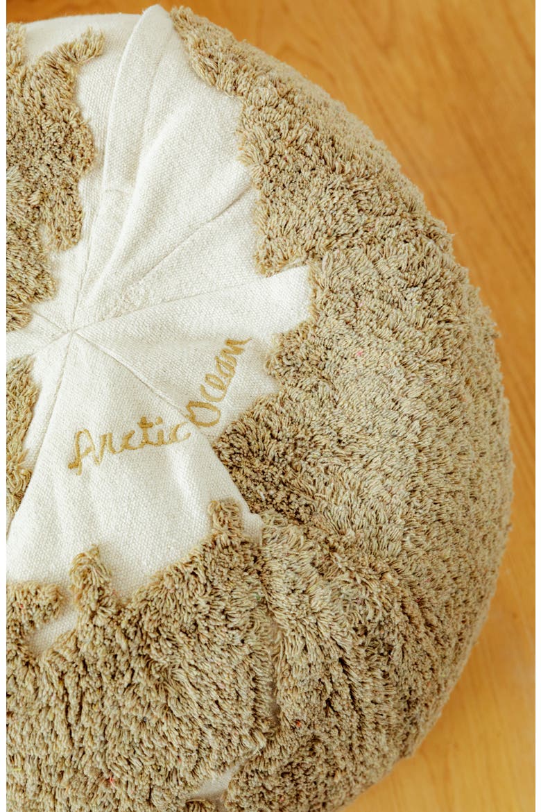 RugCycled World Map Washable Cotton Blend Pouf, Alternate, color, NATURAL SOIL BROWN