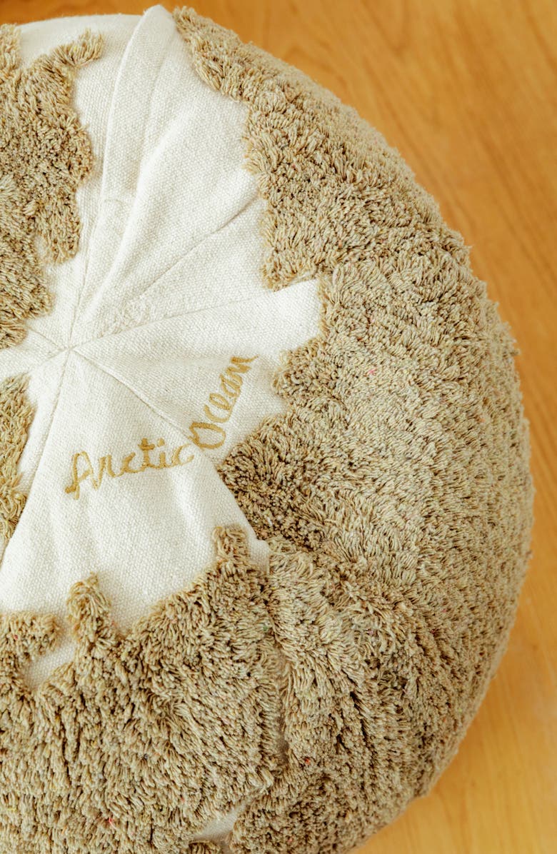 Lorena Canals RugCycled World Map Washable Cotton Blend Pouf, Alternate, color, Natural Soil Brown