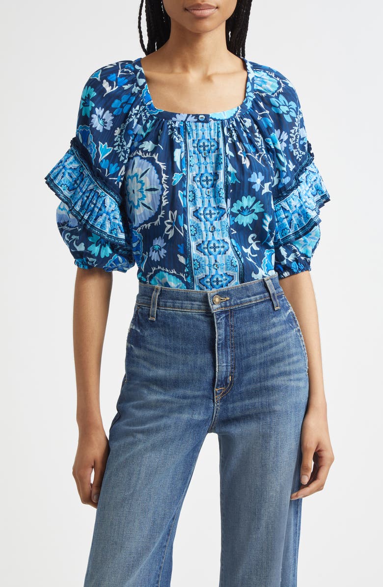 Ramy Brook Rebeca Mixed Print Cotton Blend Top, Main, color,