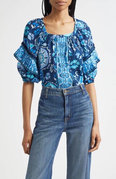 Rebeca Mixed Print Cotton Blend Top