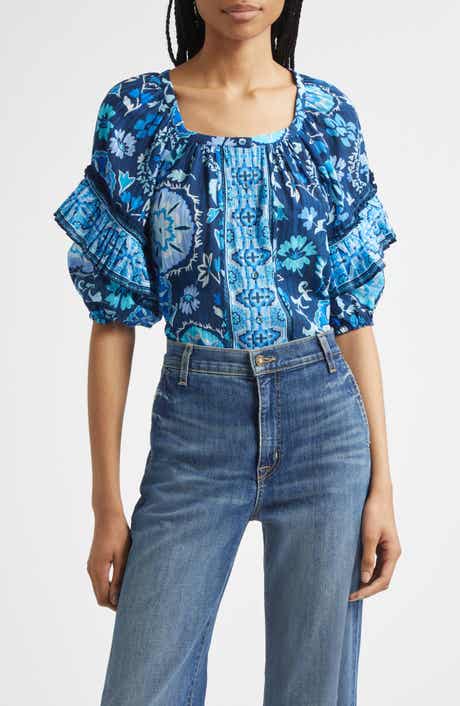 Rebeca Mixed Print Cotton Blend Top
