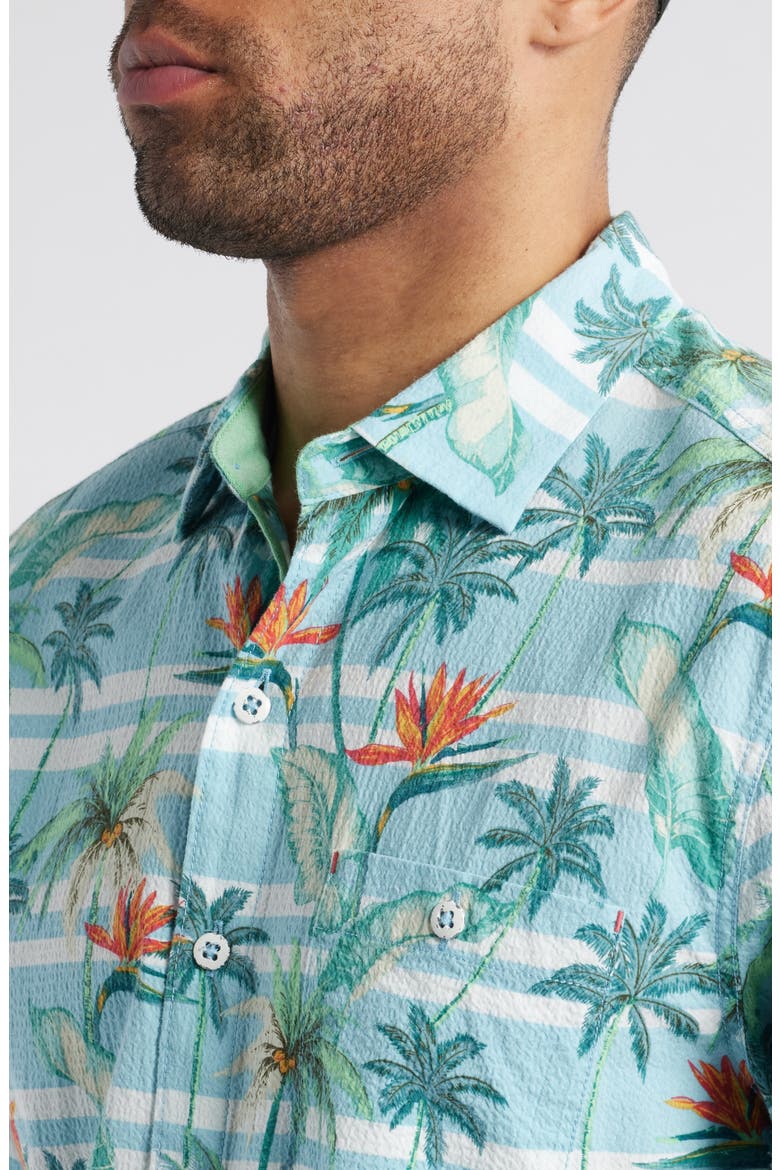 Nova Wave Palmero Stripe Floral Short Sleeve Cotton Seersucker Button-Up Shirt, Alternate, color, BLUE WHISPER