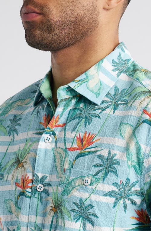 Tommy Bahama Nova Wave Palmero Stripe Floral Short Sleeve Seersucker Button-up Shirt In Blue Whisper