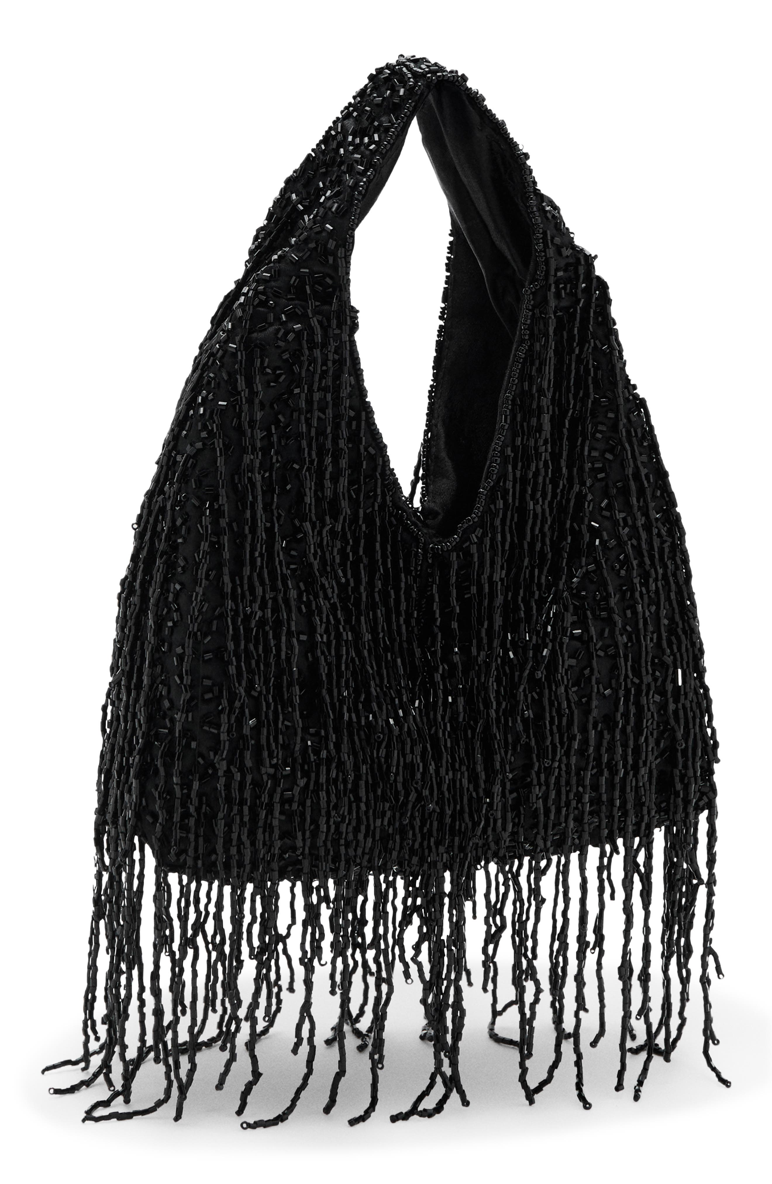 MANGO Fringed Handbag, Alternate, color, Black