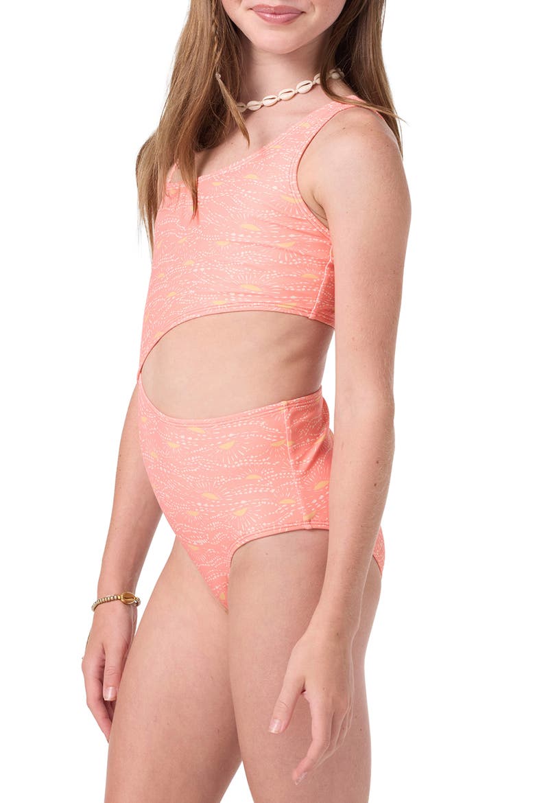 Kids' Sunshine Cutout One-Piece Swimsuit, Alternate, color, FUSION CORAL
