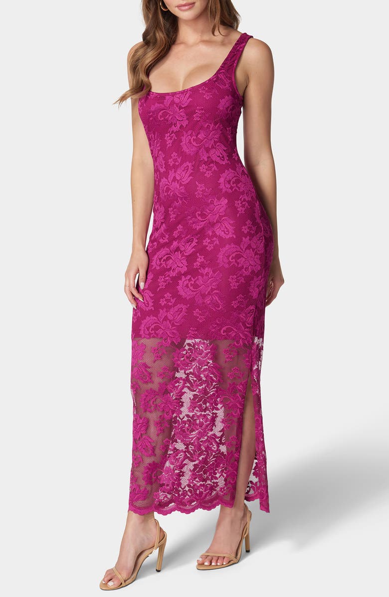 bebe Square Neck Lace Maxi Dress, Alternate, color, Fuchsia
