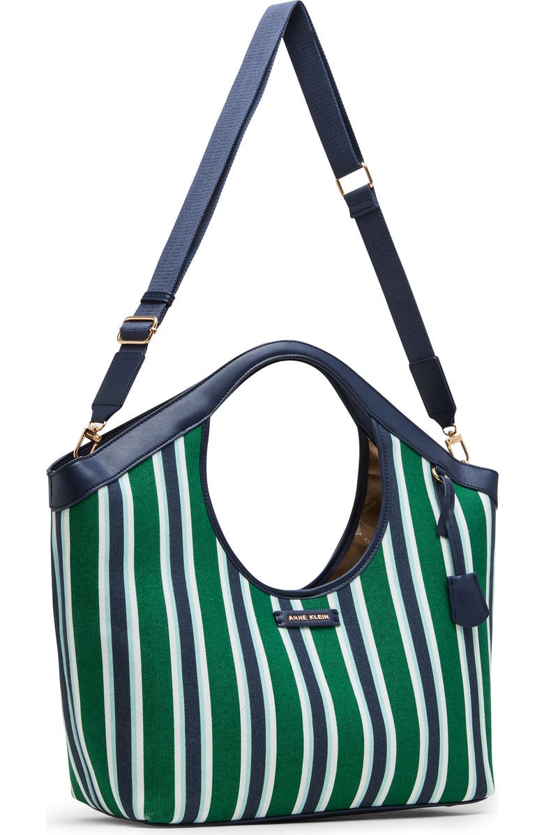 Anne Klein Stripe Large Tote Bag with Pouch, Alternate, color, Navy