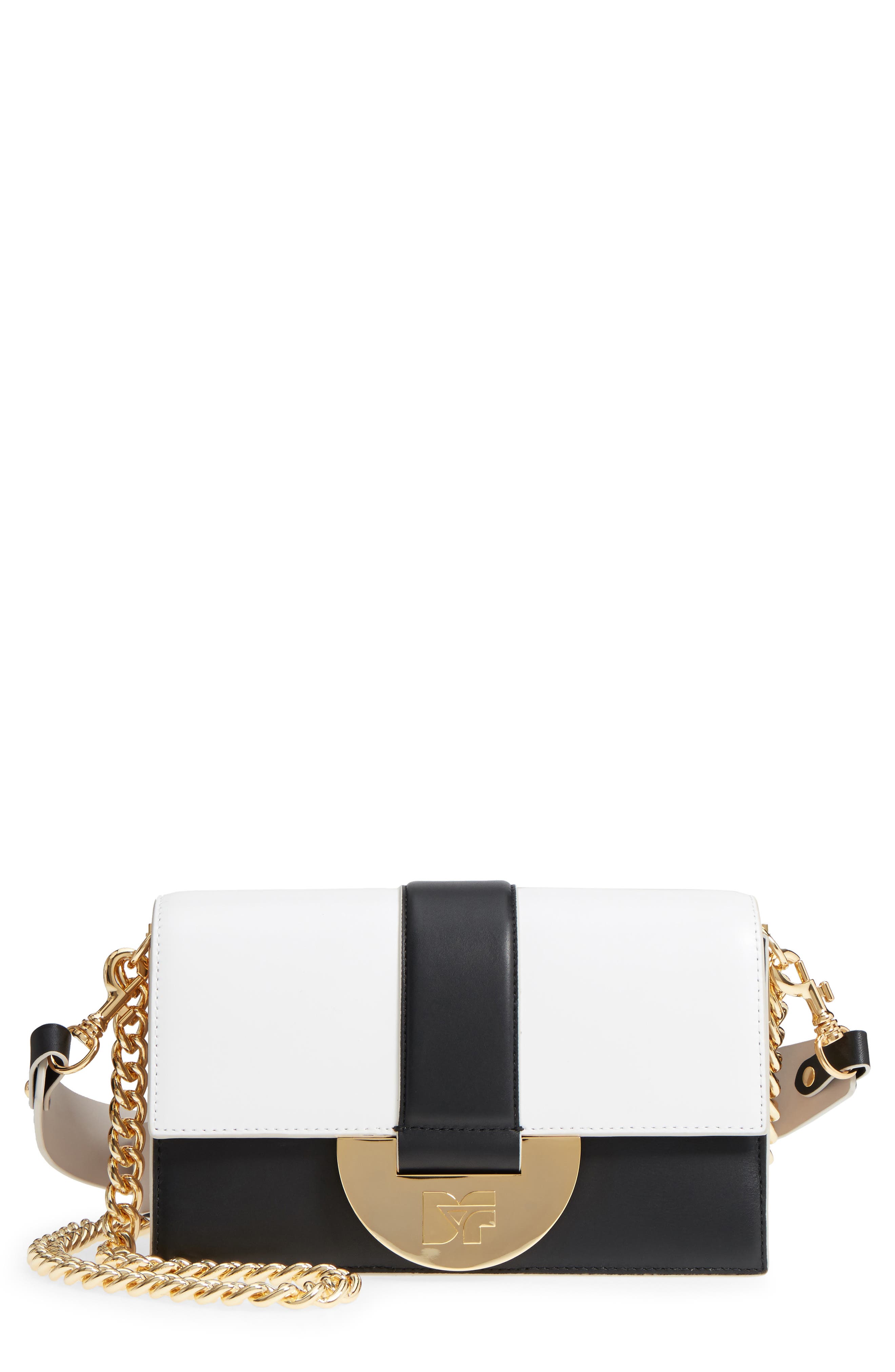 Diane von Furstenberg Bonne Journée Half Moon Leather Crossbody Bag, Main, color, 