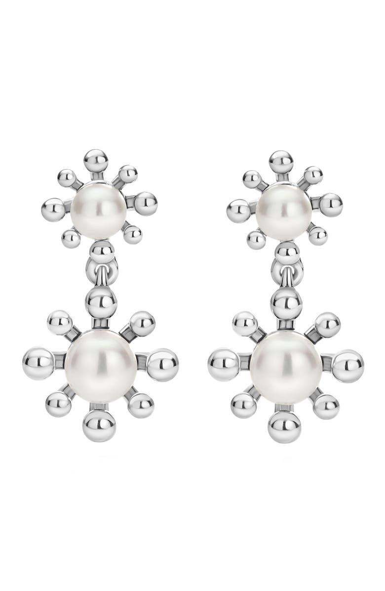 LAGOS Luna Fleur Cultured Pearl Drop Earrings, Main, color, Silver