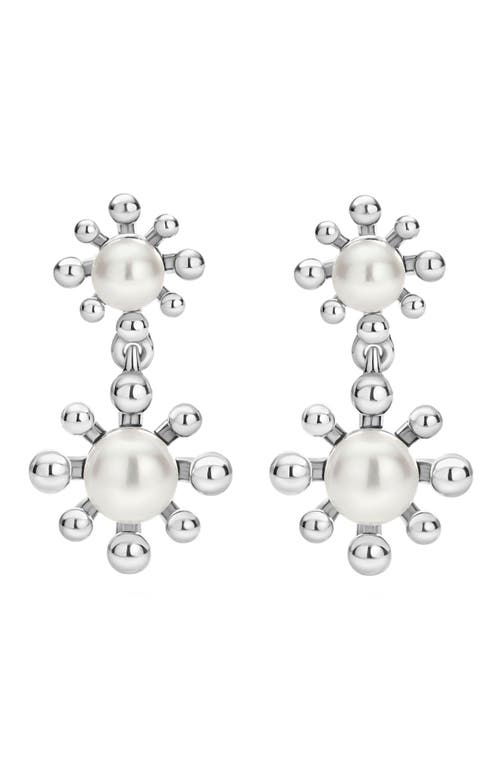 Lagos Sterling Silver Luna Cultured Pearl Fleur Drop Earrings In Silver