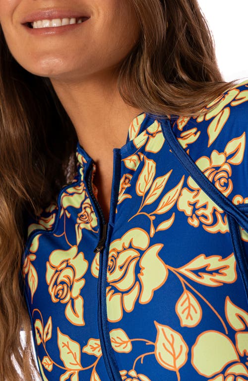 Maaji Cobalt Florea Cardi Long Sleeve Reversible One-piece Swimsuit In Blue