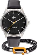 Lacoste Leather Strap Watch & Bracelet Gift Set, 42mm