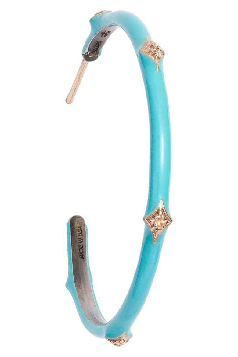New World 14k Gold & Enamel Hoop Earrings, Alternate, color, TURQUOISE/ ROSE GOLD