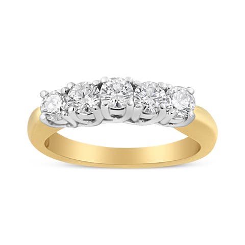 18K Yellow Gold 1.0 Cttw Diamond Step up 5 Stone Ring Band