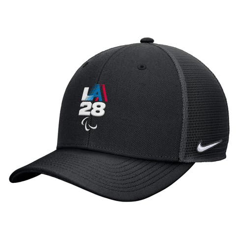 Men's Nike Black LA28 Summer Paralympics Retro Stripe Rise Adjustable Trucker Hat