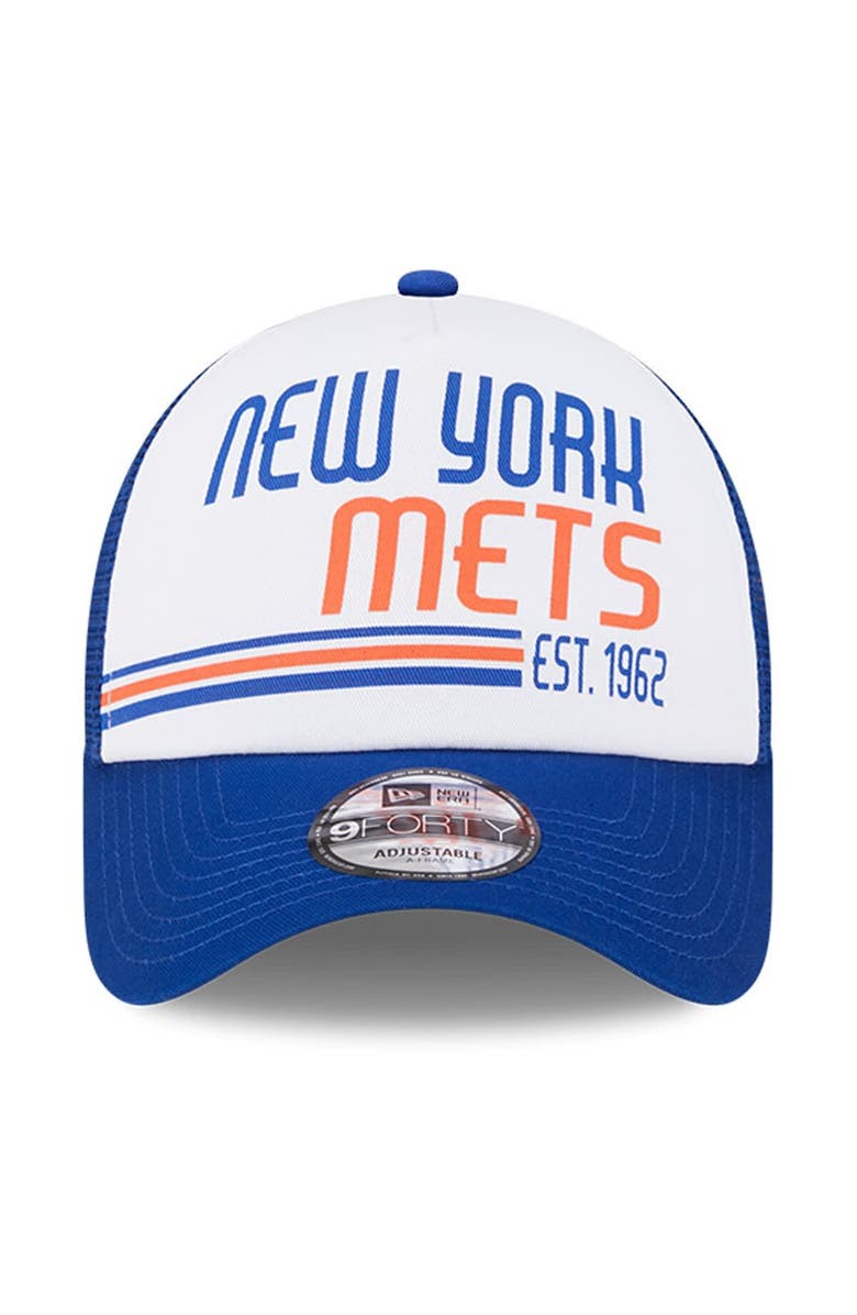 New Era Men's New Era White/Royal New York Mets Stacked A-Frame Trucker 9FORTY Adjustable Hat, Alternate, color, 