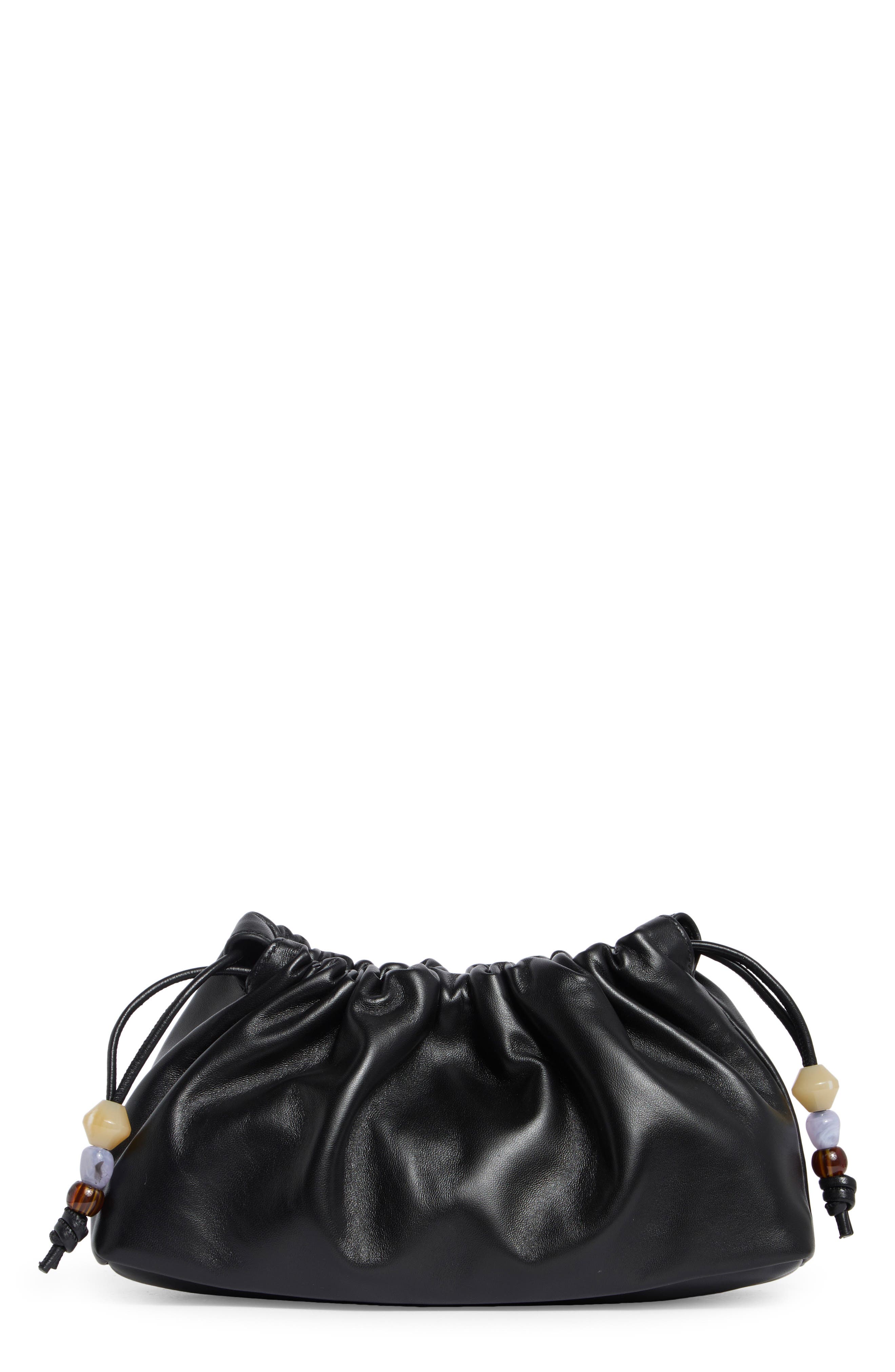 Reformation Solene Small Leather Pouch, Main, color, Black Leather