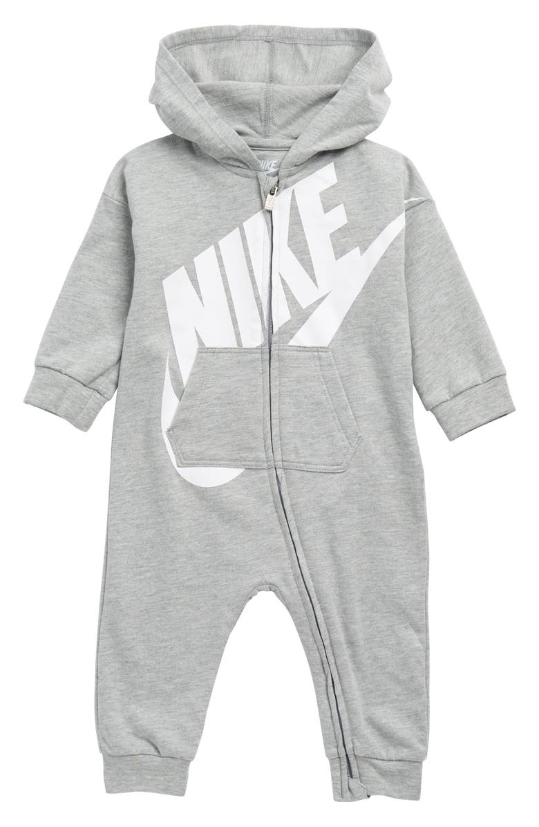 Nike All Day Play Hooded Romper, Main, color, 042Dk Grey
