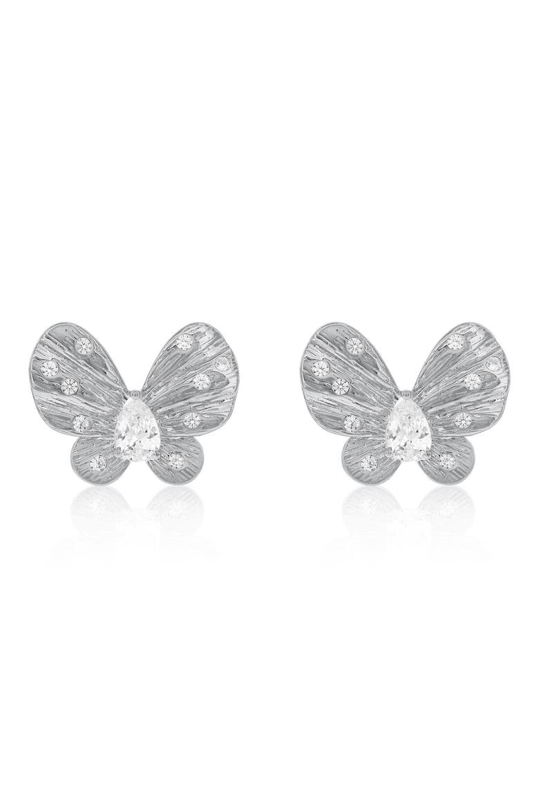 Cubic Zirconia Butterfly Stud Earrings, Main, color, WHITE GOLD