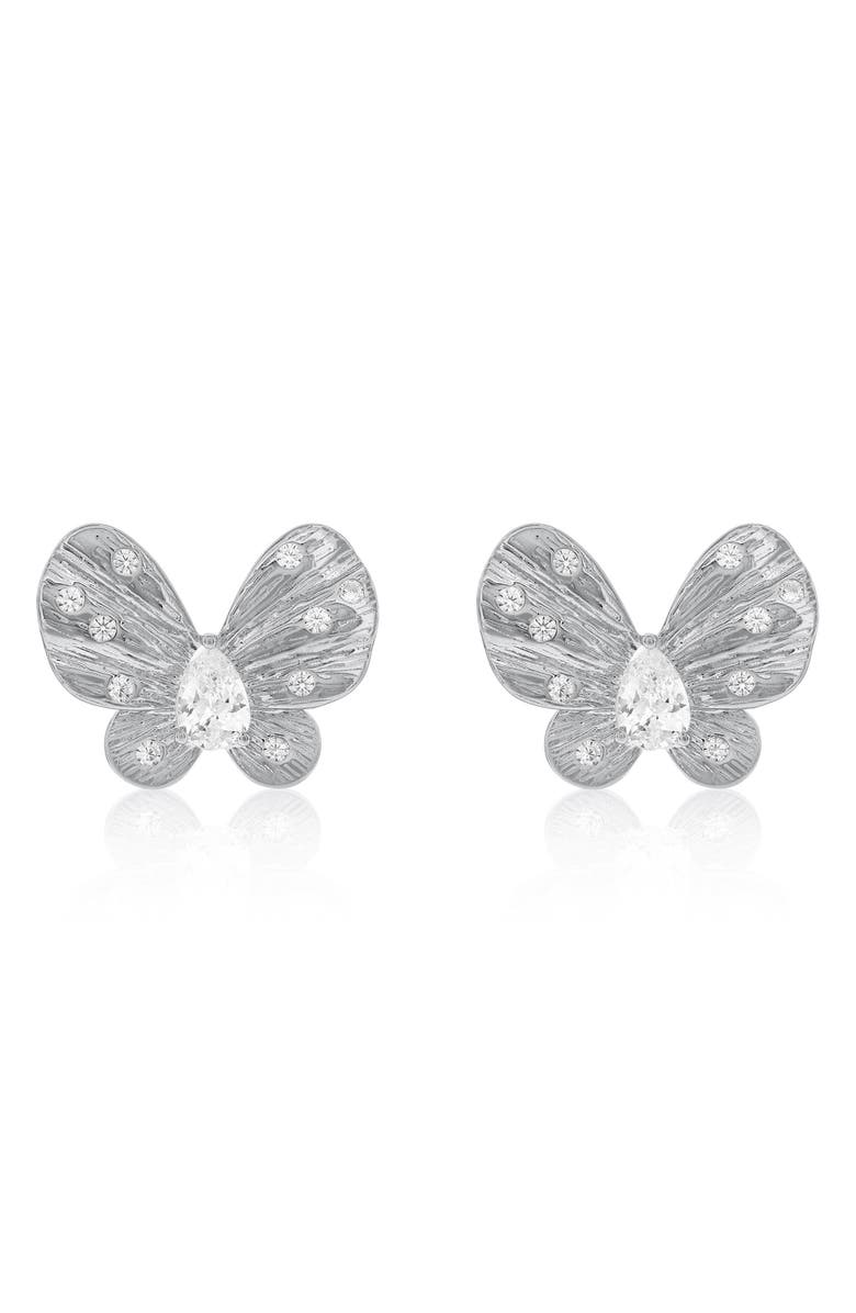 SUZY LEVIAN Cubic Zirconia Butterfly Stud Earrings, Main, color, White Gold