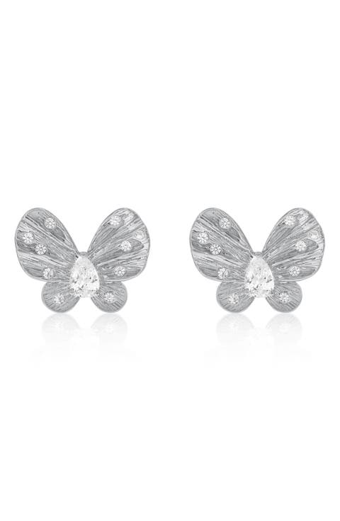 Cubic Zirconia Butterfly Stud Earrings