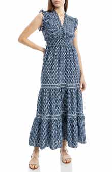 MAX STUDIO Smocked Fit & Flare Maxi Dress