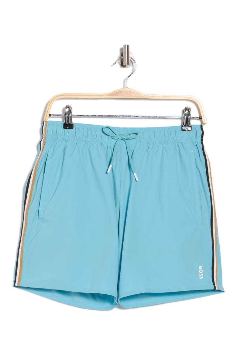Iconic Drawstring Waist Swim Trunks, Main, color, LIGHT/ PASTEL BLUE