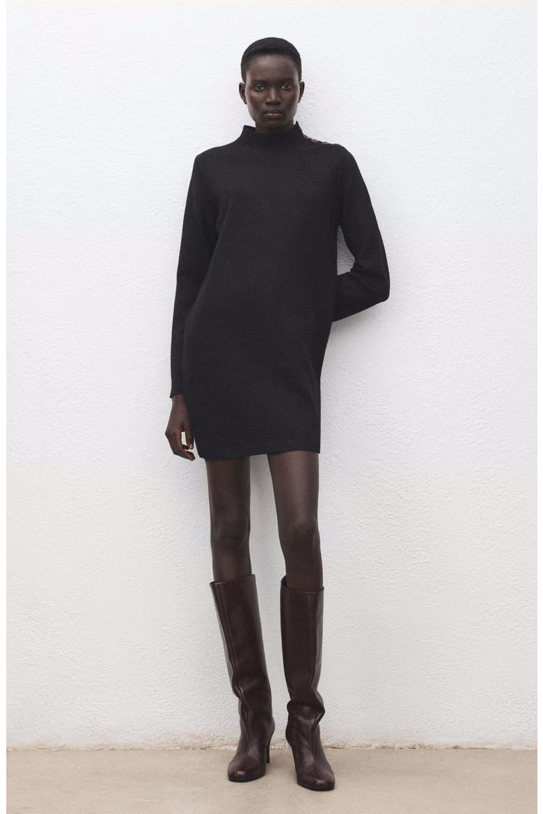 Button Detail Long Sleeve Sweater Dress, Alternate, color, BLACK