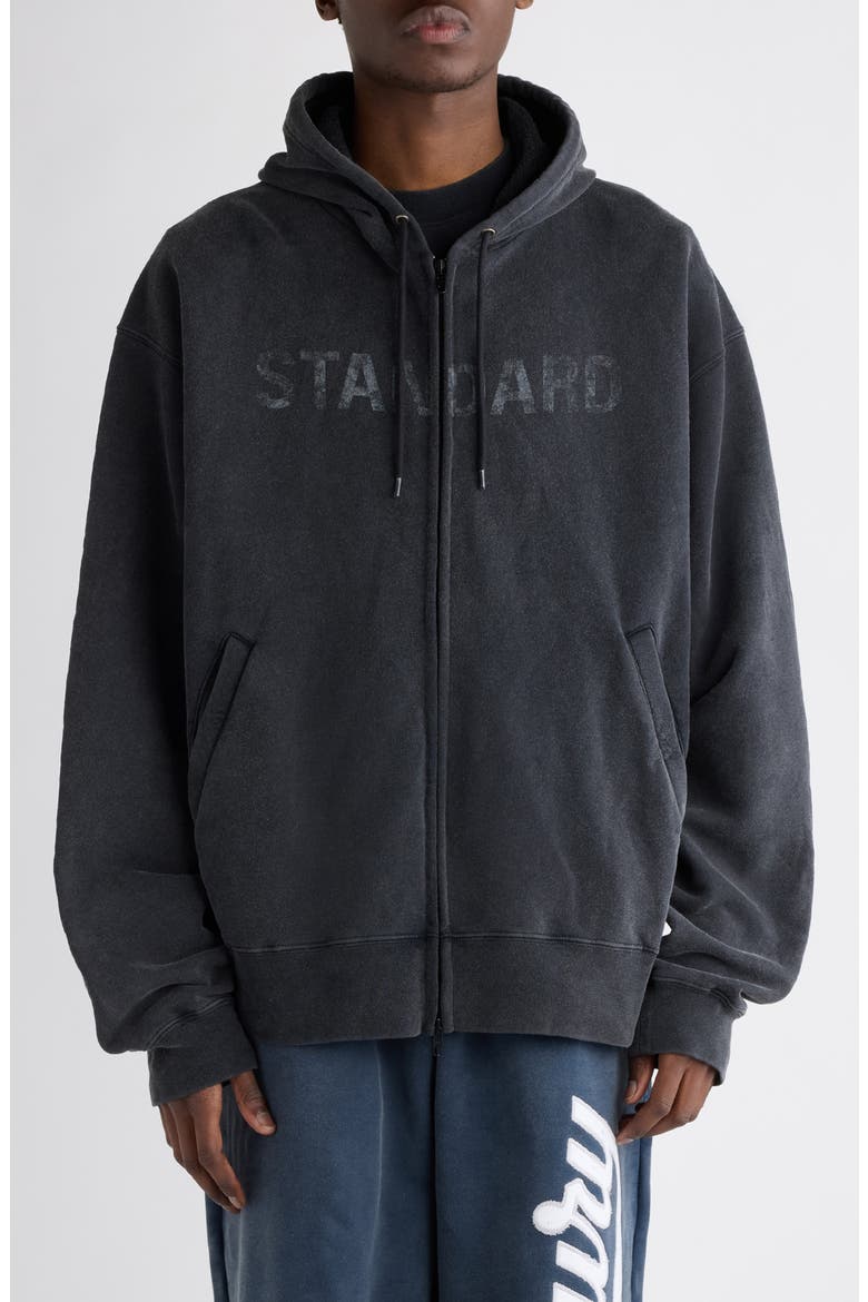 Oversize Zip-Up Graphic Hoodie, Main, color, 1041 FADED WASHED BLACK
