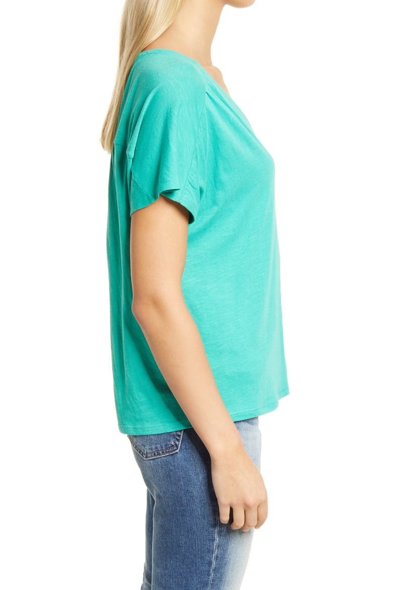 Gathered V-Neck T-Shirt, Alternate, color, GREEN MARINE