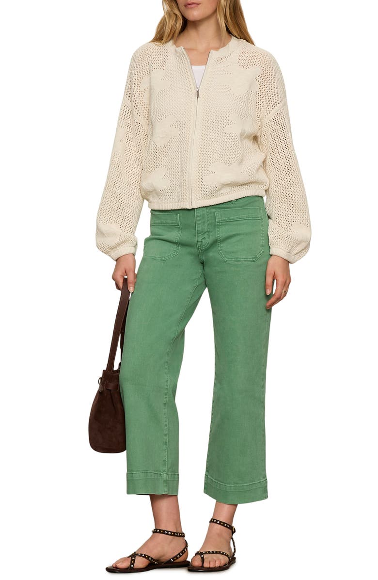 Sanctuary Daily Escape Flower Knit Front Zip Sweater, Alternate, color, Collagen White