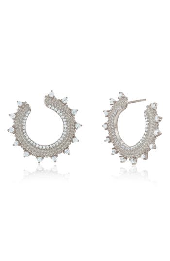 Suzy Levian Cubic Zirconia Milgrain Sunburst Frontal Hoop Earrings