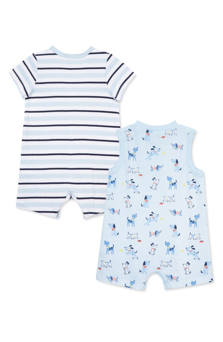 Little Me Puppies Assorted 2-Pack Cotton Rompers, Alternate, color, Blue