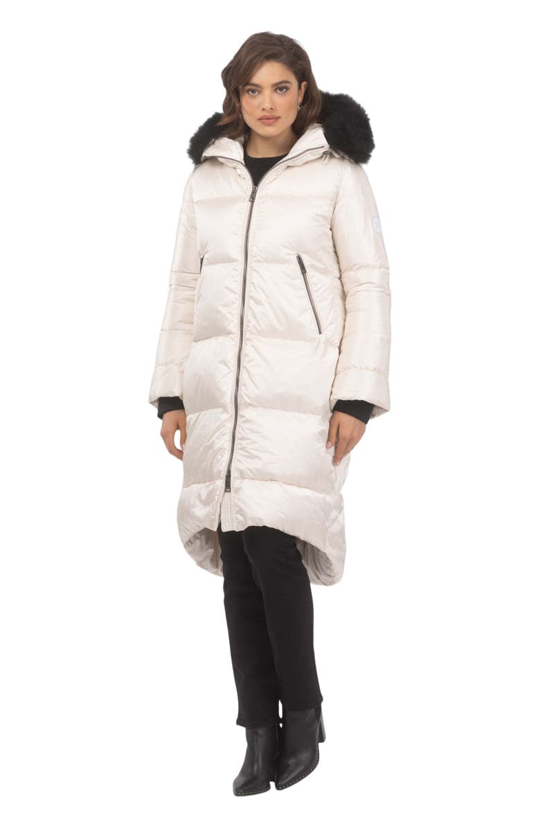 GORSKI Apres-Ski Long Coat With Detachable Trim, Alternate, color, Champagne/Black