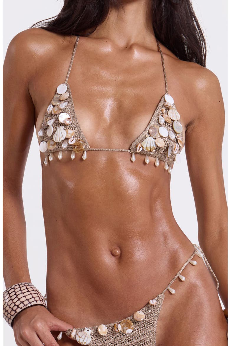 Anatase Crochet Triangle Bikini Top, Main, color, BEIGE
