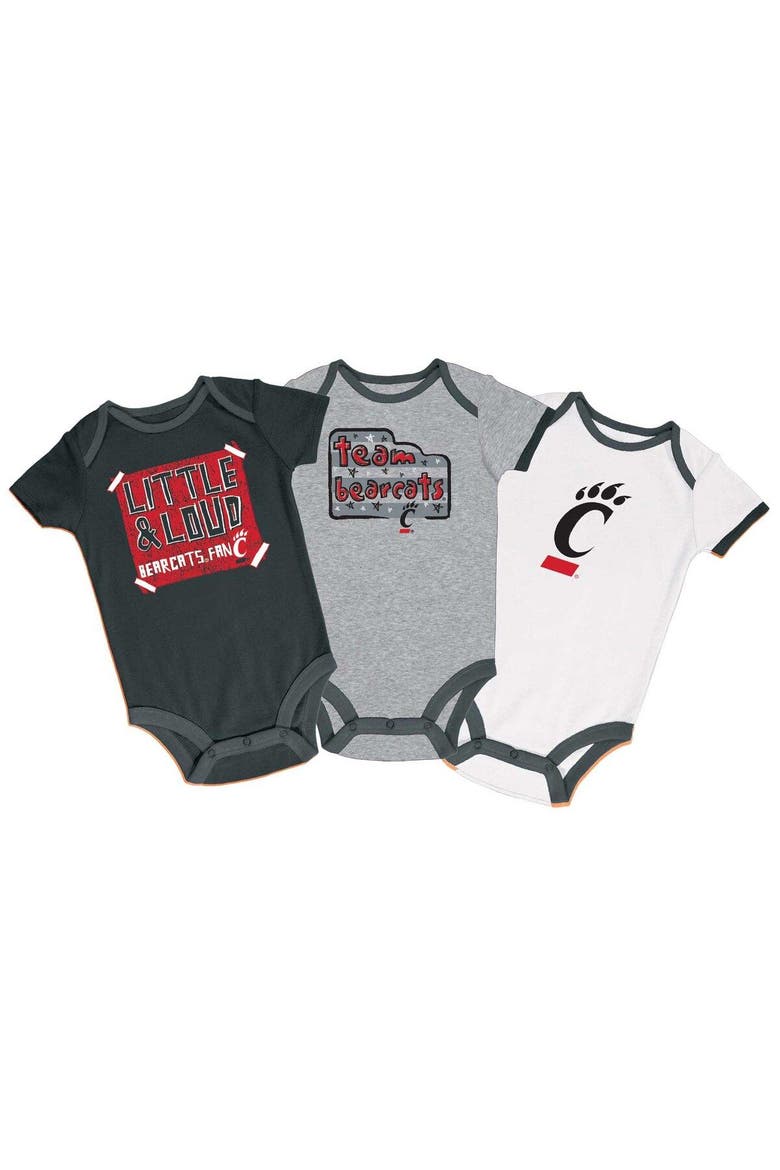 Infant Champion Black/Gray/White Cincinnati Bearcats 3-Pack Bodysuit Set, Main, color, Black