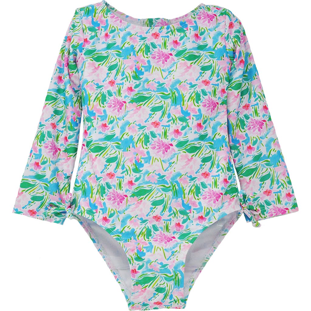 Flap Happy Girl's Upf 50+ Charlie Long Sleeverash Guard Swimsuit In Lotus & Lillies