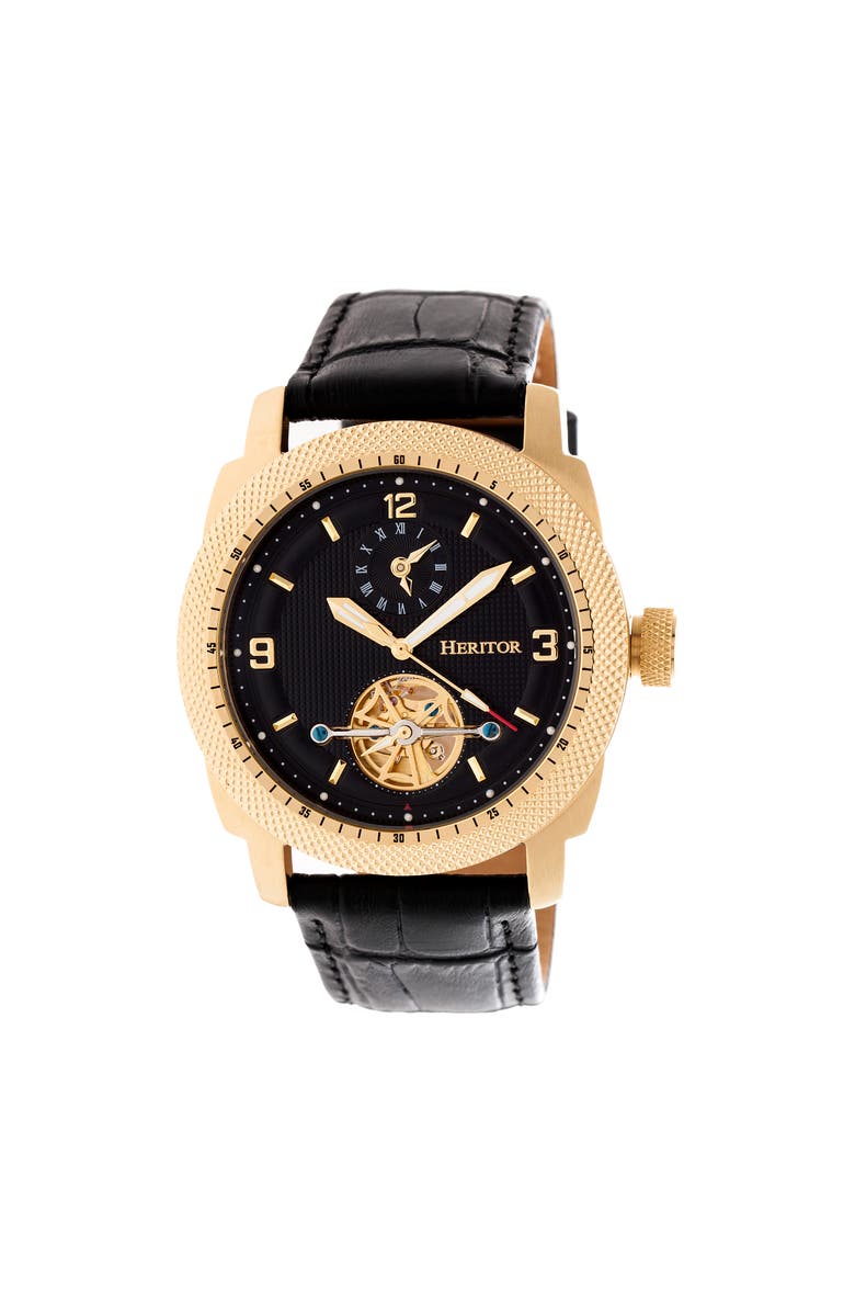 Heritor Automatic Helmsley Semi-Skeleton Bracelet Watch, Main, color, Gold/Black