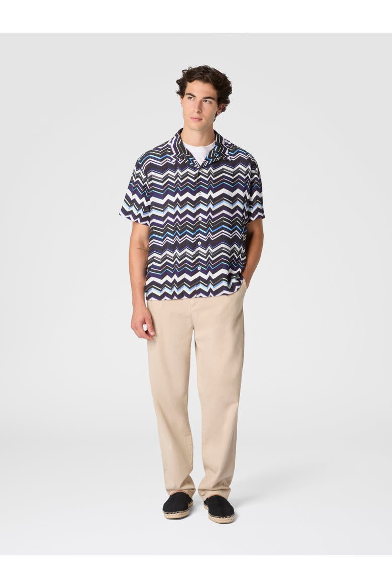 Bowling Shirt In Viscose With Zigzag Print, Alternate, color, Blue