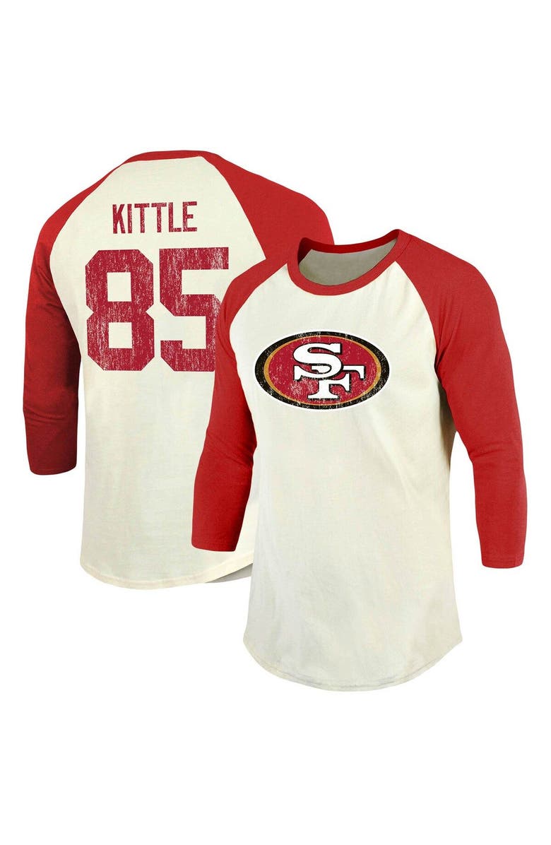 Majestic Threads Men's Majestic Threads George Kittle Cream/Scarlet San Francisco 49ers Vintage Player Name & Number 3/4-Sleeve Fitted T-Shirt, Alternate, color, 